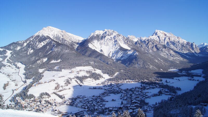 Snowy mountain village landscape
