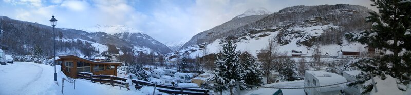 Snowy mountain village panorama