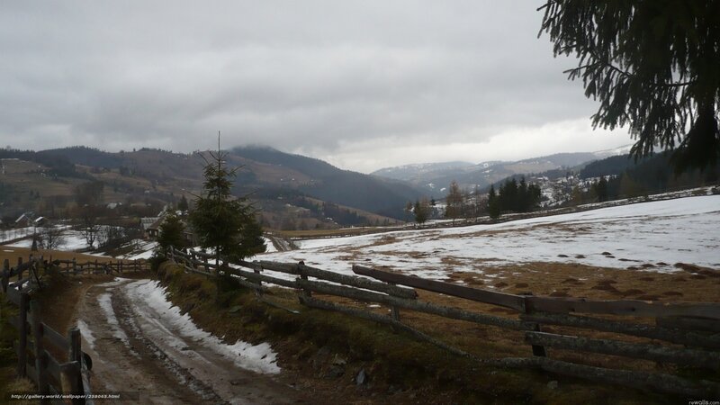 Snowy mountain village path