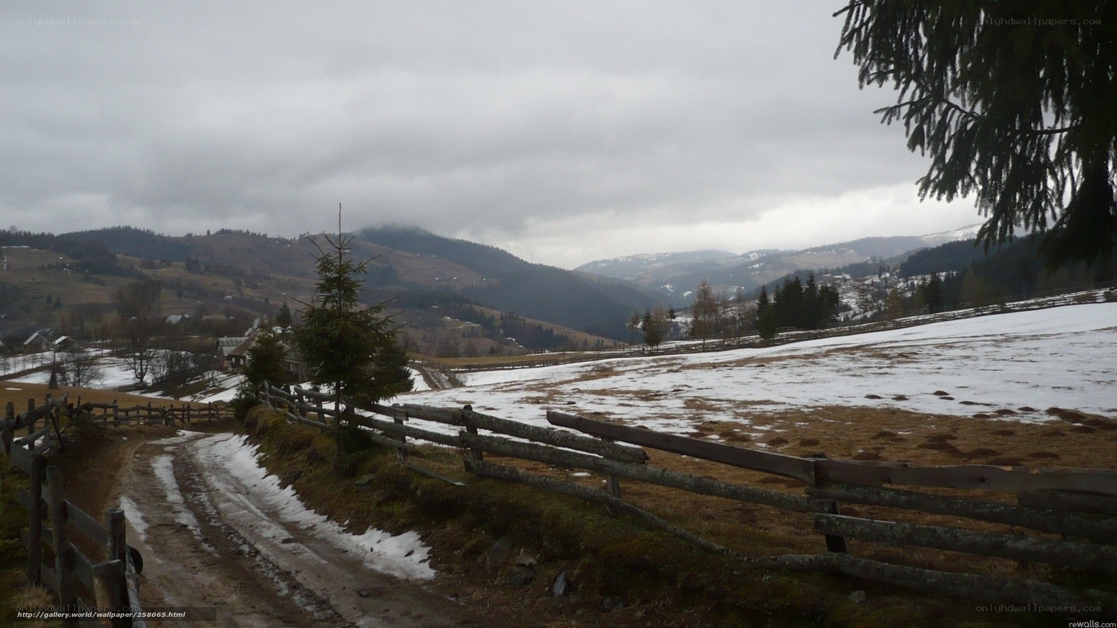 Snowy mountain village path