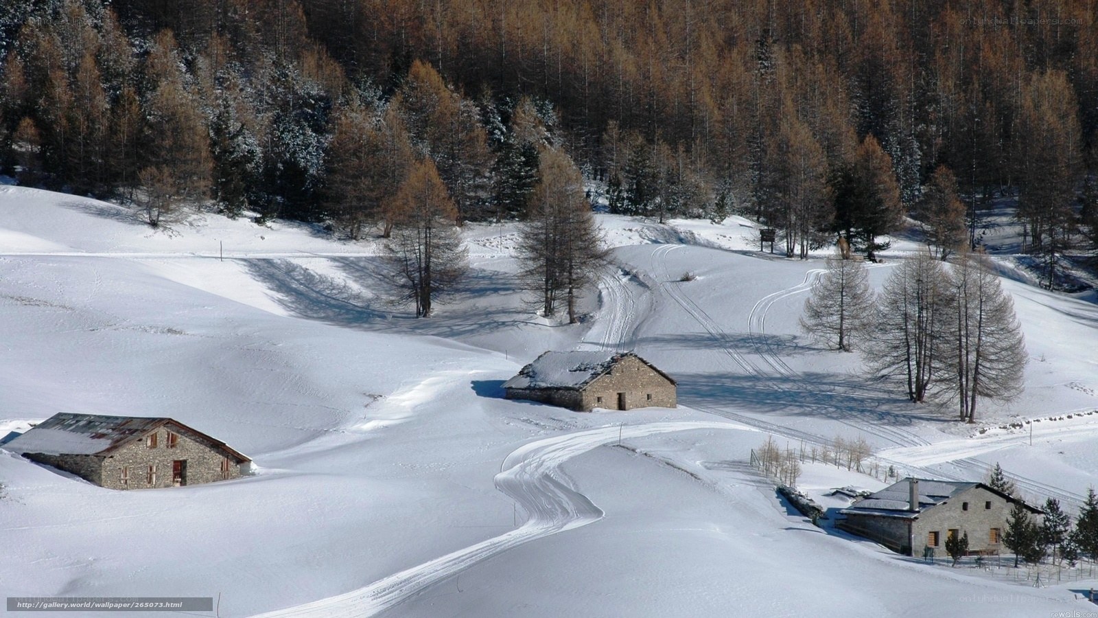 Snowy mountain village scene