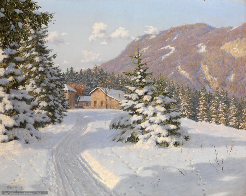 Snowy Mountain Village Scene