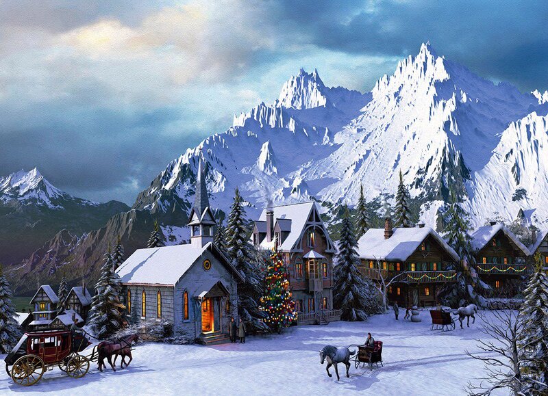 Snowy Mountain Village — White, Peaceful