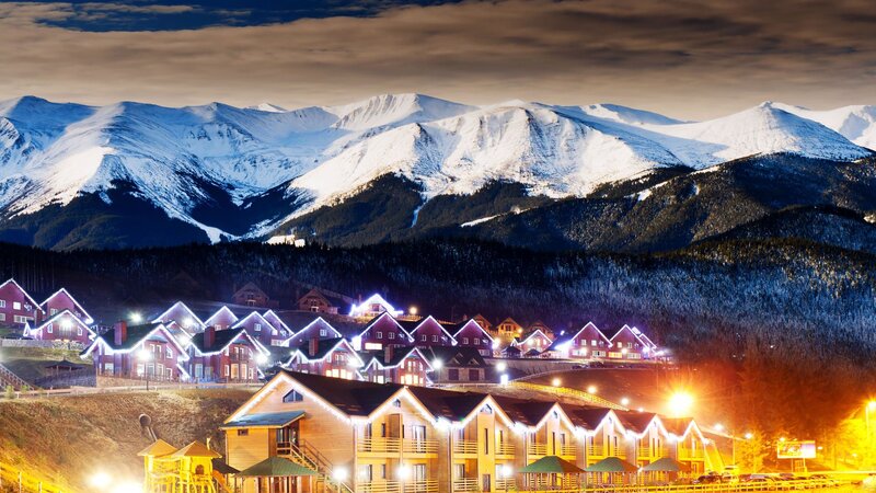 Snowy Mountain Village — White, Serene, Night
