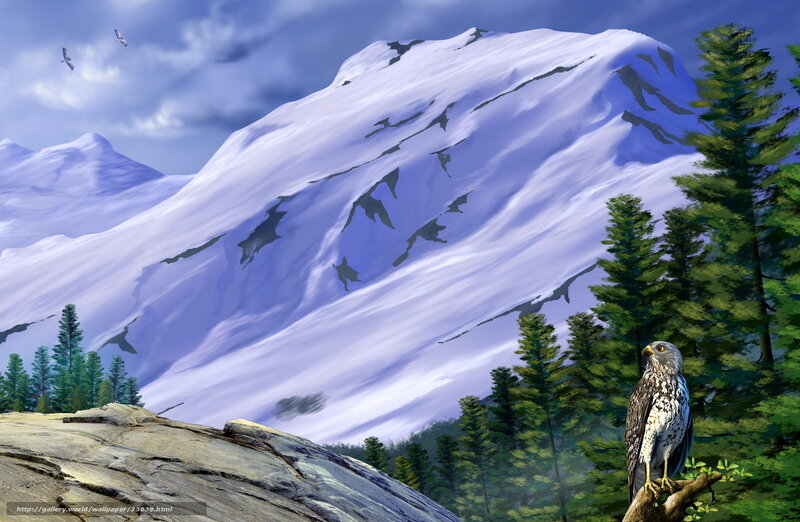 Snowy mountain with eagle