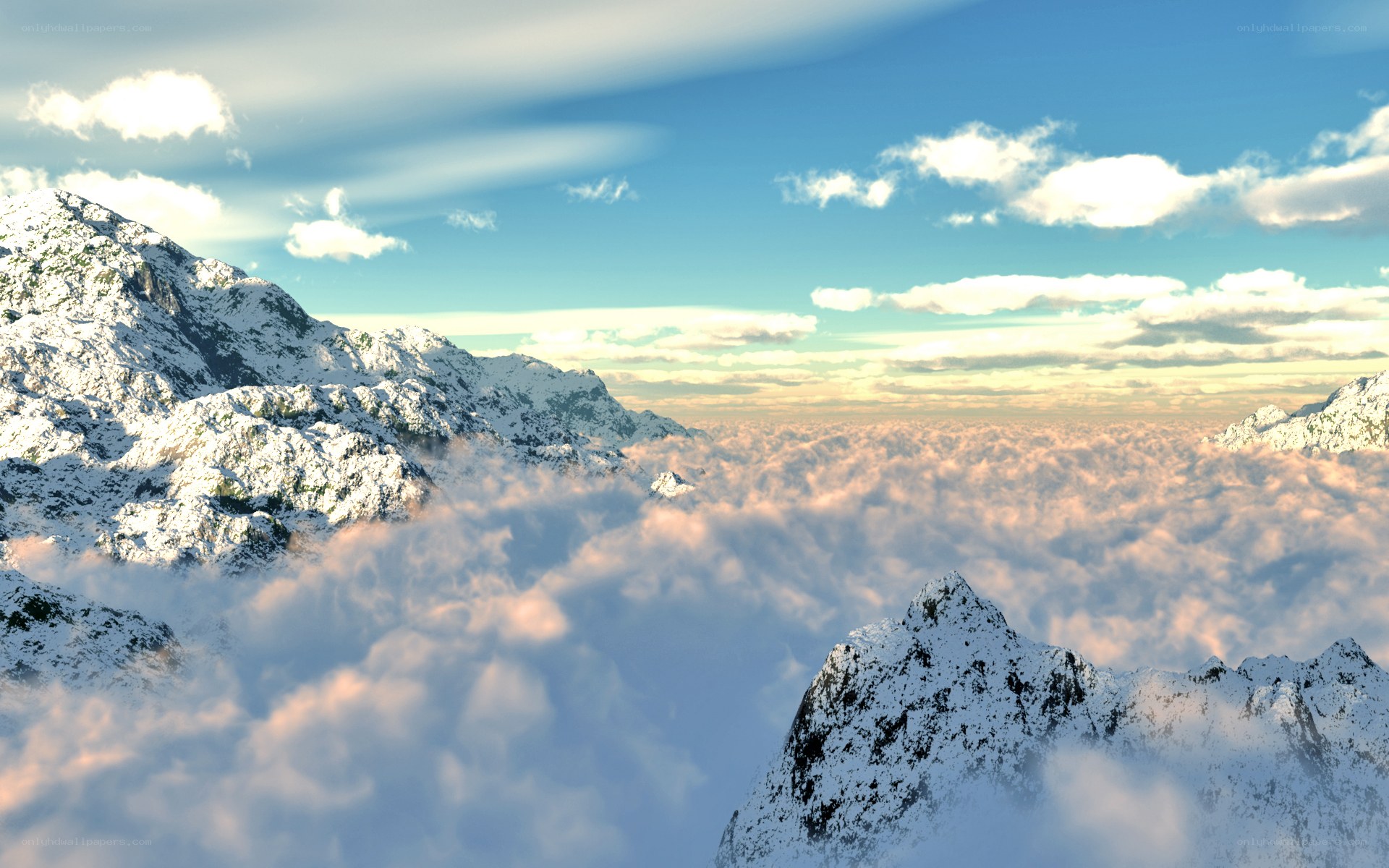 snowy mountains above clouds