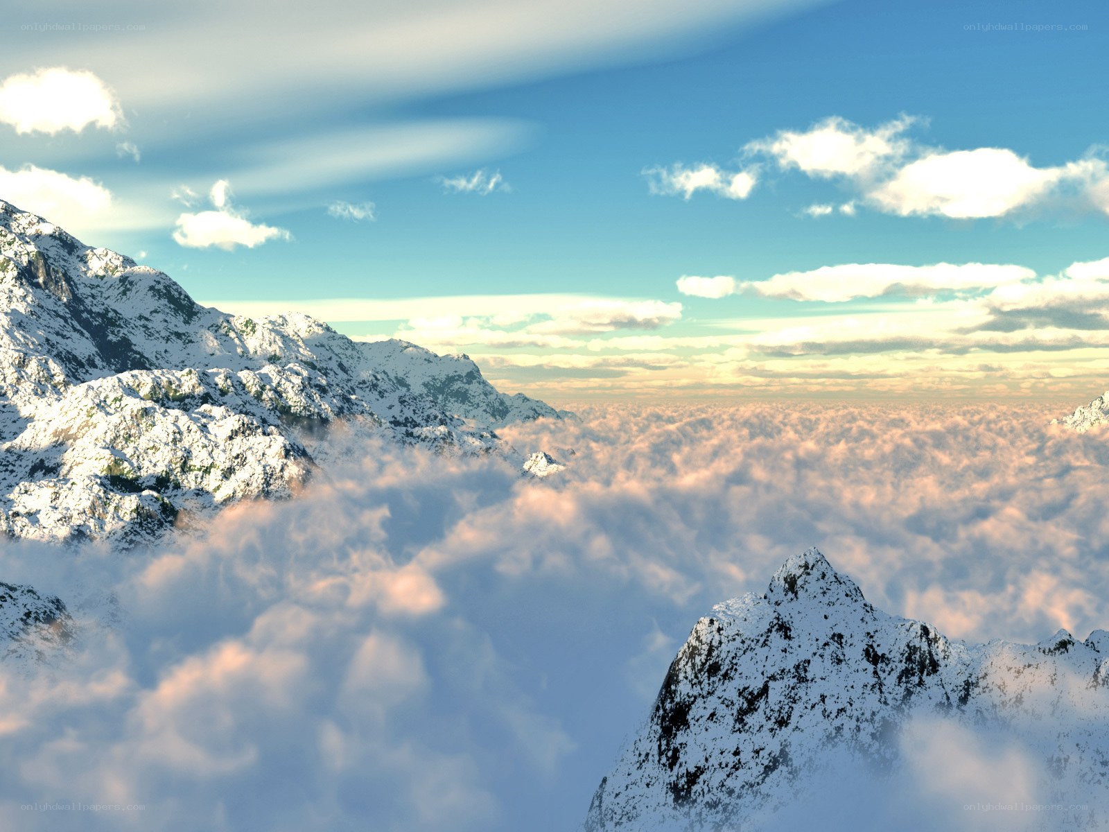 Snowy mountains above clouds