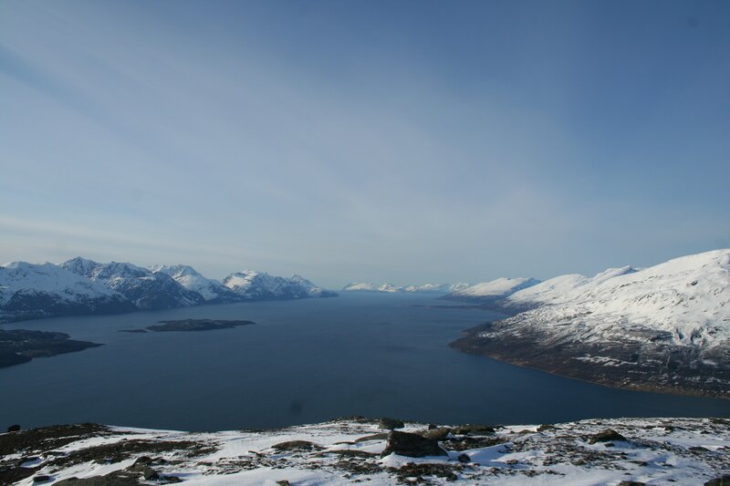 snowy mountains and fjord view