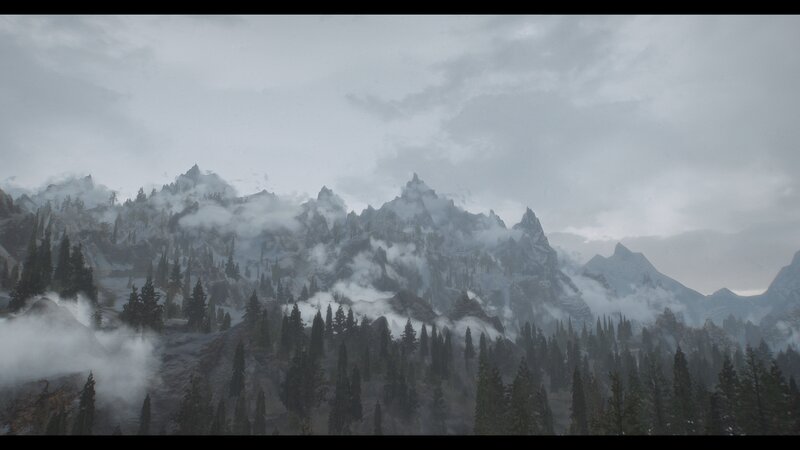 Snowy Mountains and Forest — Gray