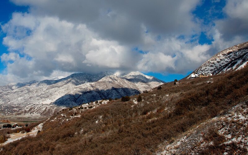 Snowy mountains and hills