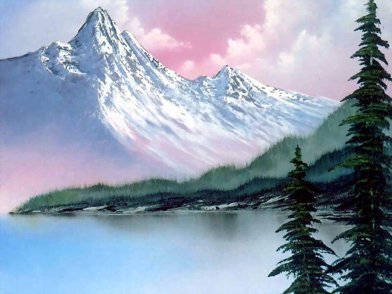 Snowy mountains and lake