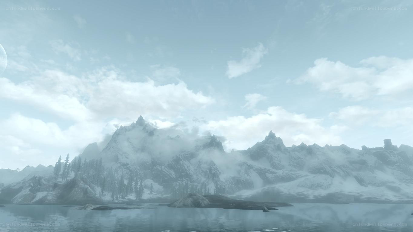 snowy mountains and lake