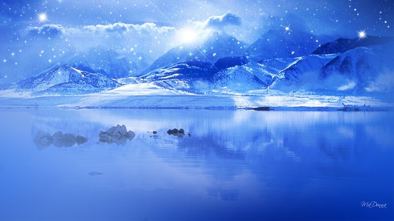Snowy Mountains and Lake — Blue, Serene