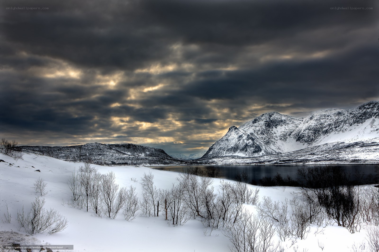 Snowy mountains and lake