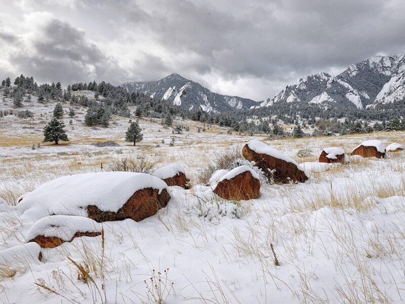 Snowy mountains and rocks