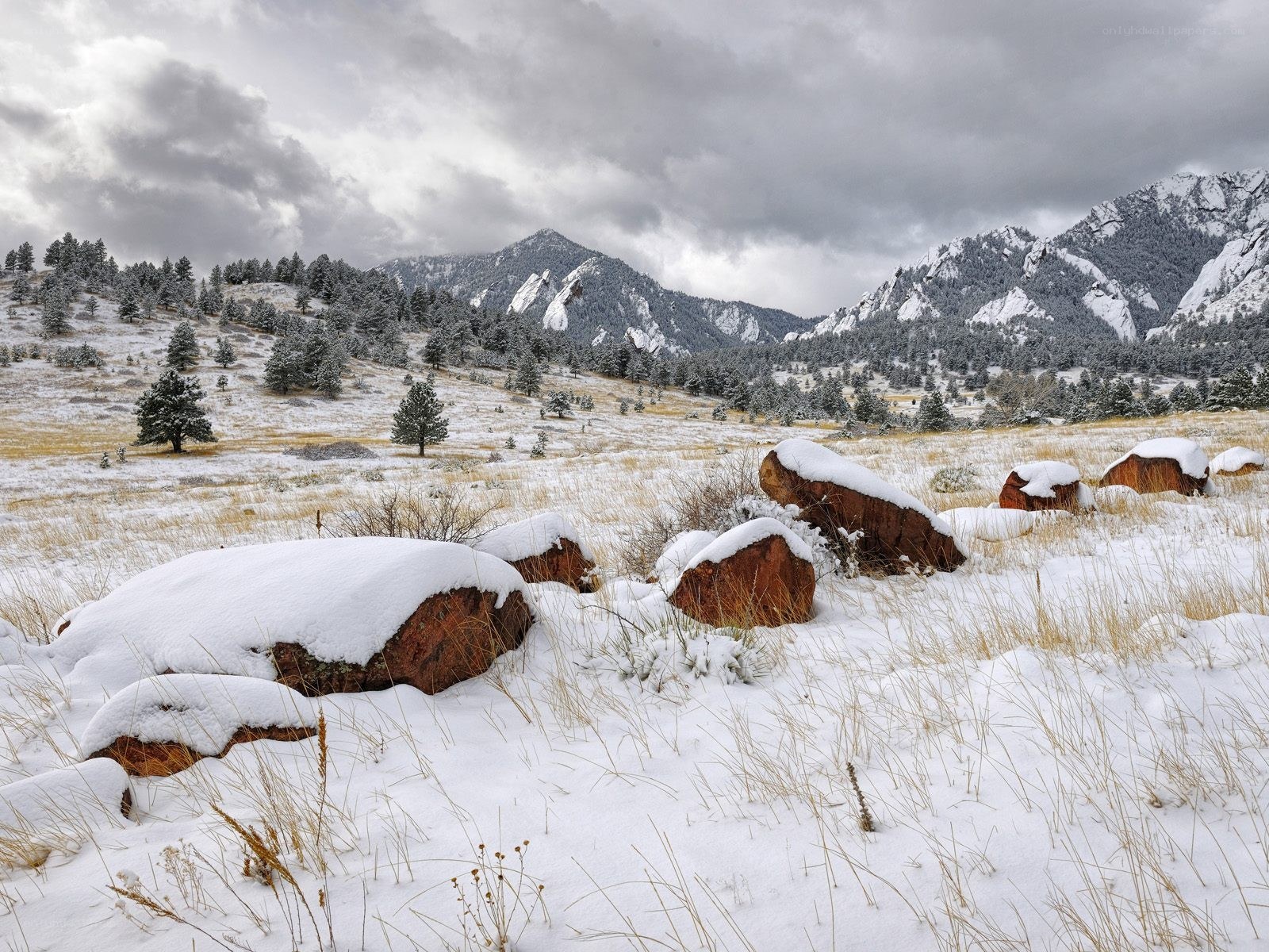Snowy mountains and rocks