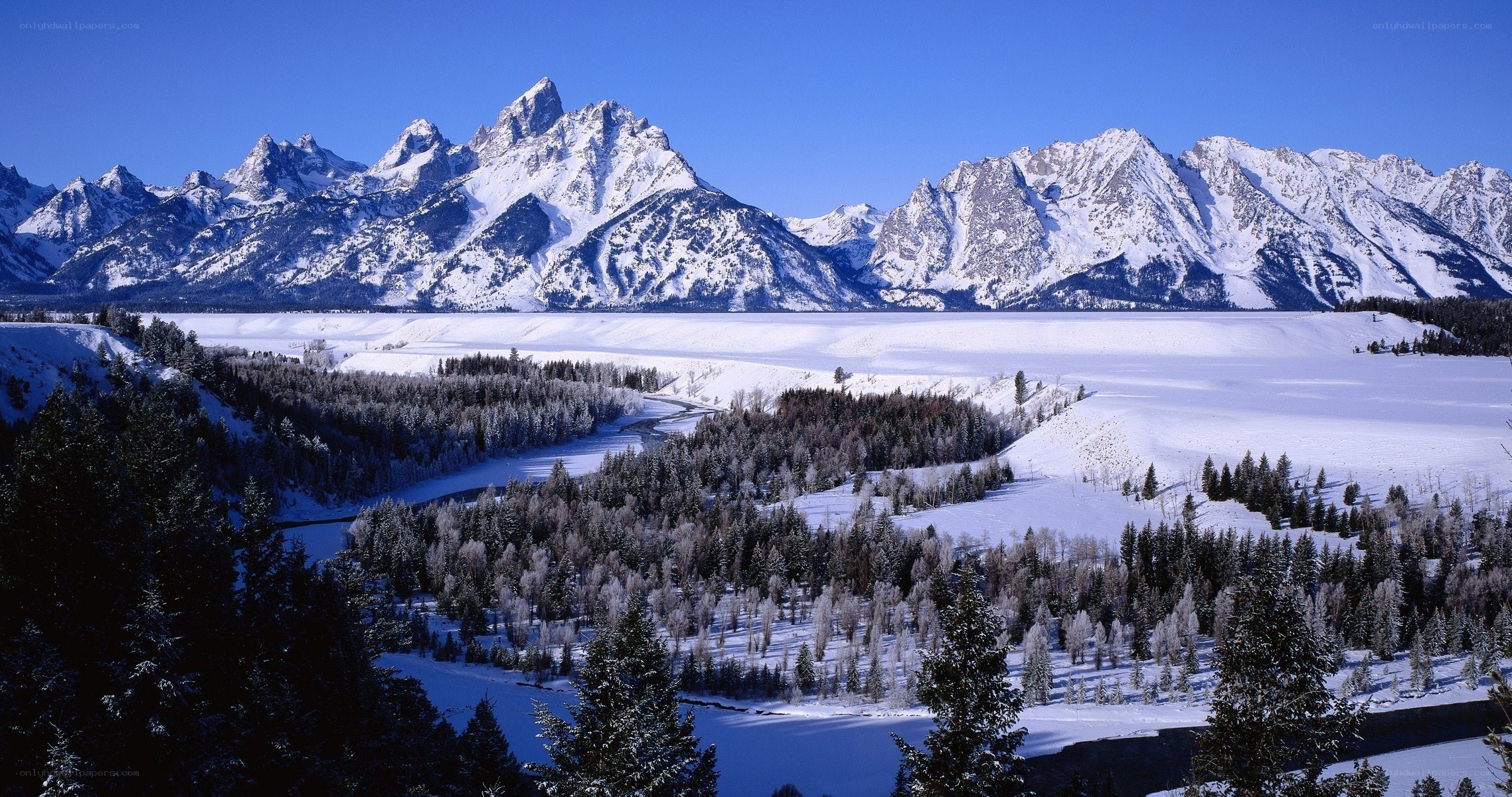 snowy mountains and valley