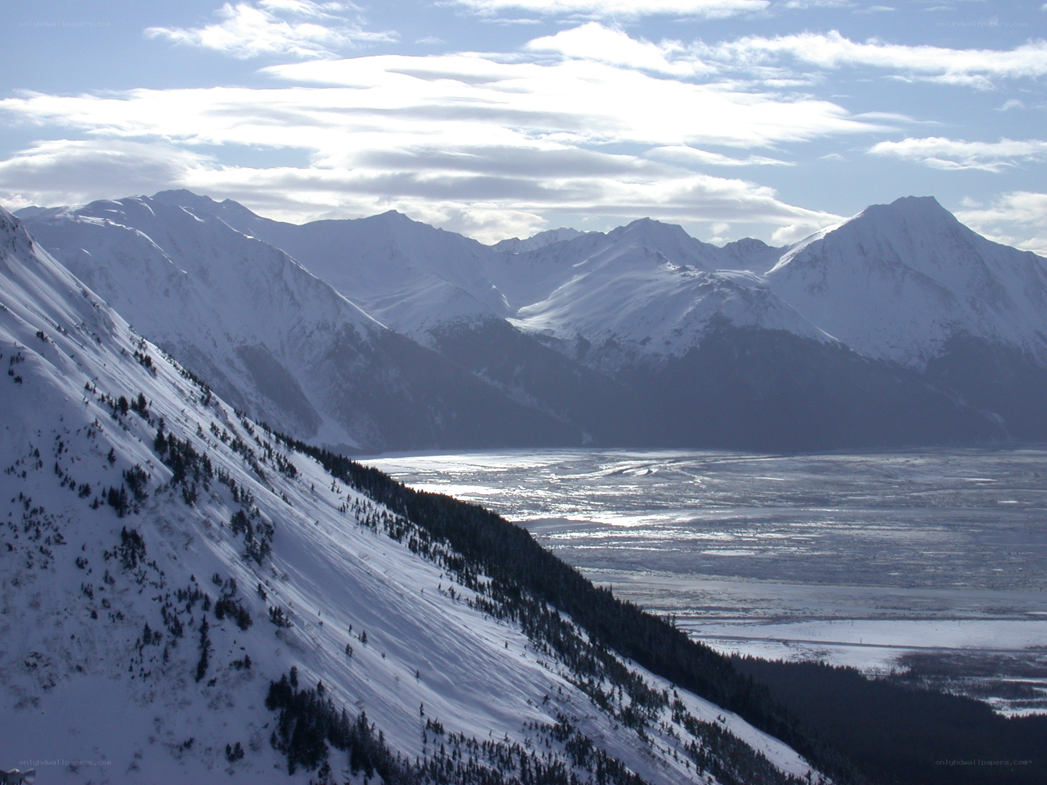snowy mountains and valley