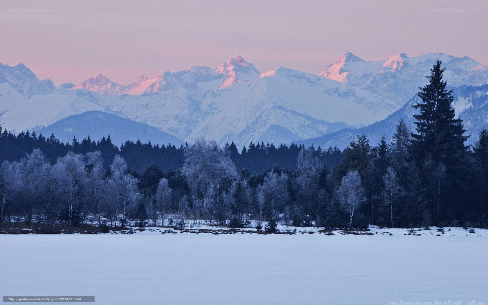 Snowy mountains at dawn