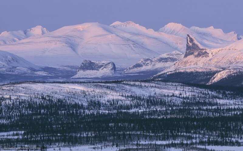 Snowy mountains at dawn