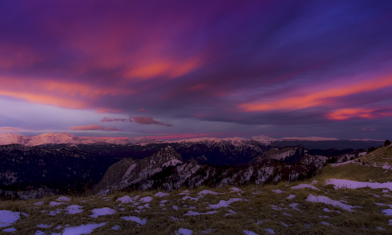 Snowy Mountains at Dusk — Purple