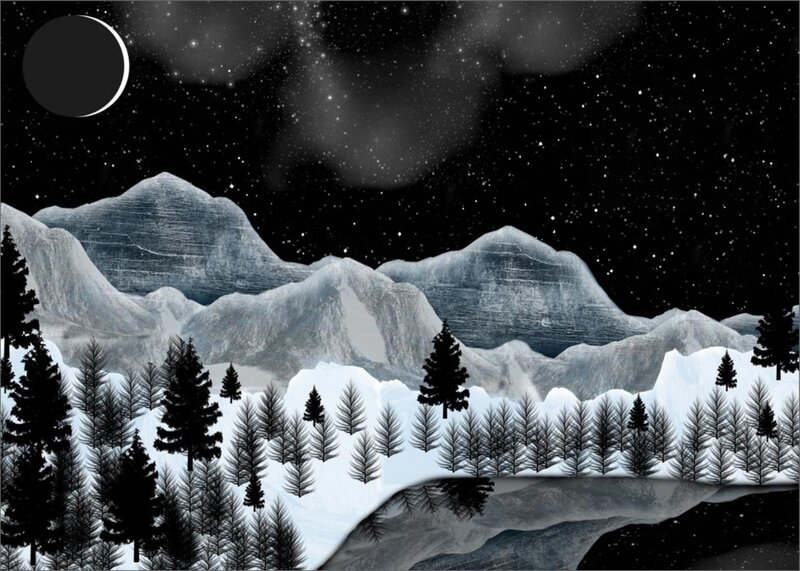Snowy Mountains at Night — Black, Serene