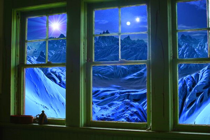 Snowy Mountains at Night — Blue, Serene