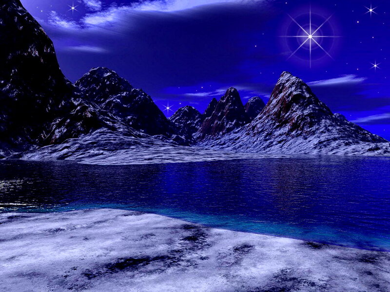 Snowy Mountains at Night — Blue