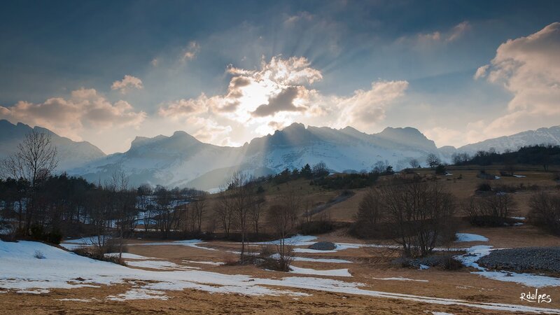 Snowy Mountains at Sunrise — Blue