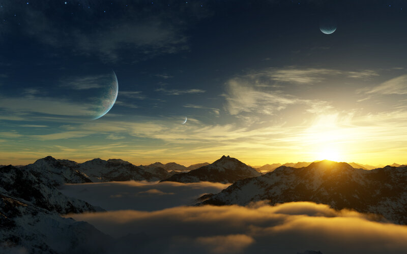 Snowy Mountains at Sunrise — Yellow, Serene