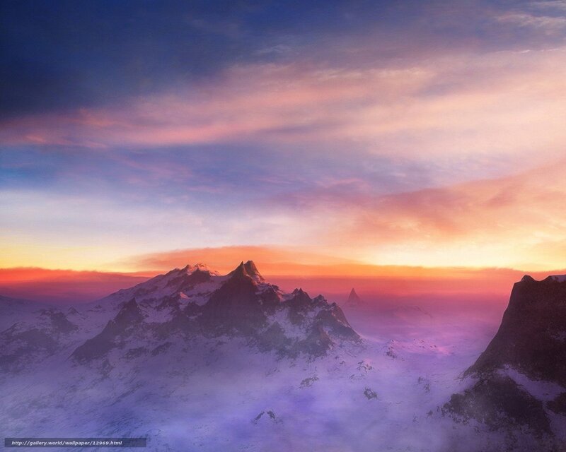 Snowy mountains at sunset