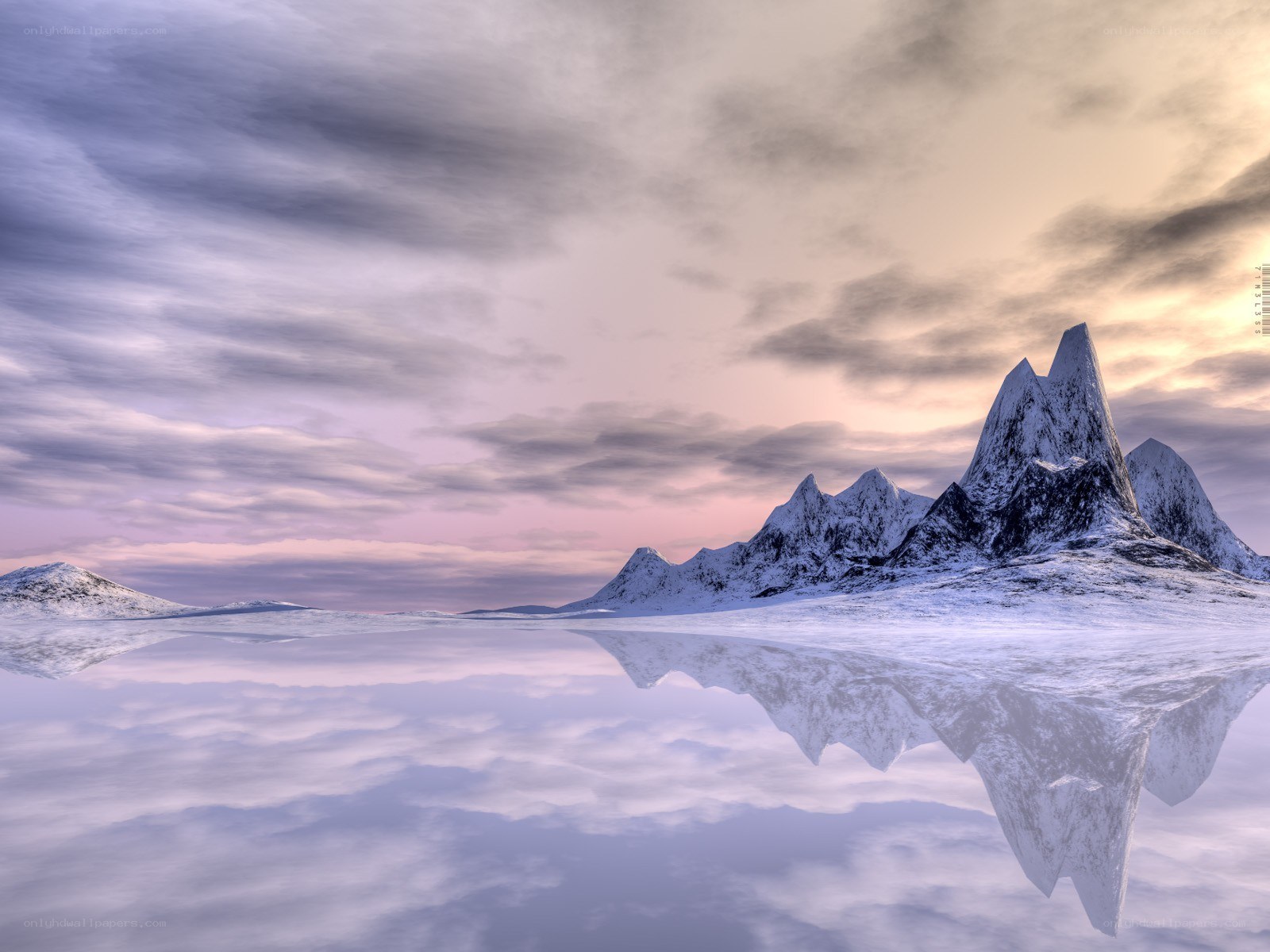 Snowy mountains at sunset
