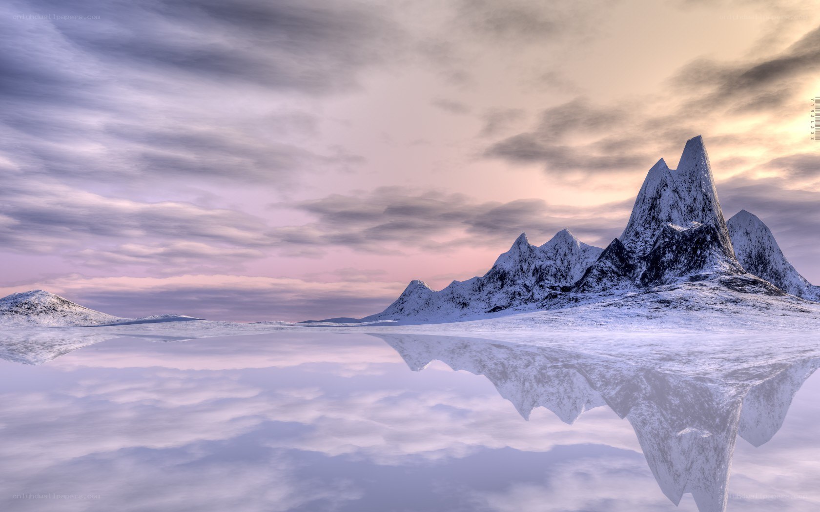 Snowy mountains at sunset