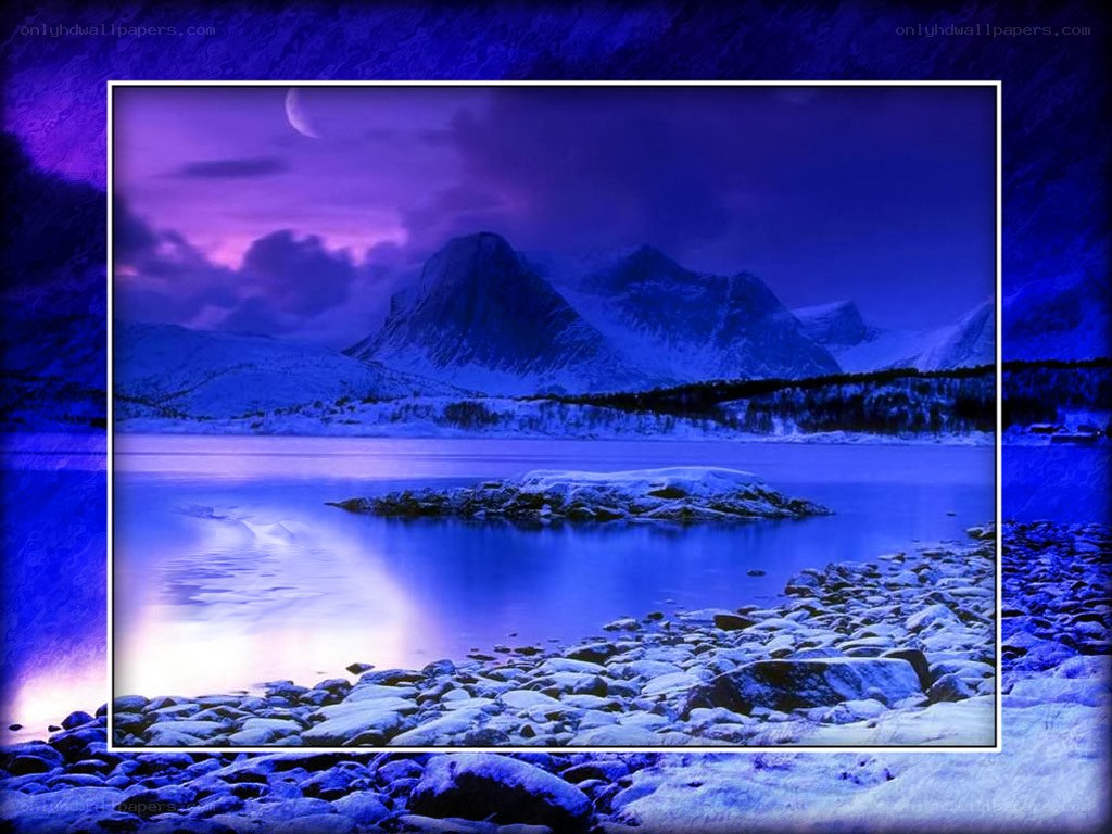 Snowy mountains at twilight