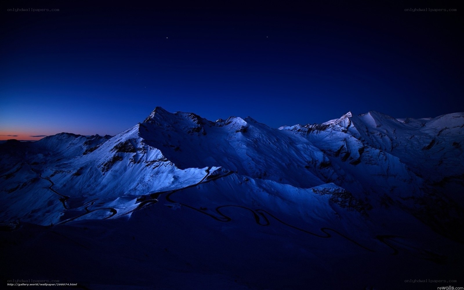 Snowy mountains at twilight