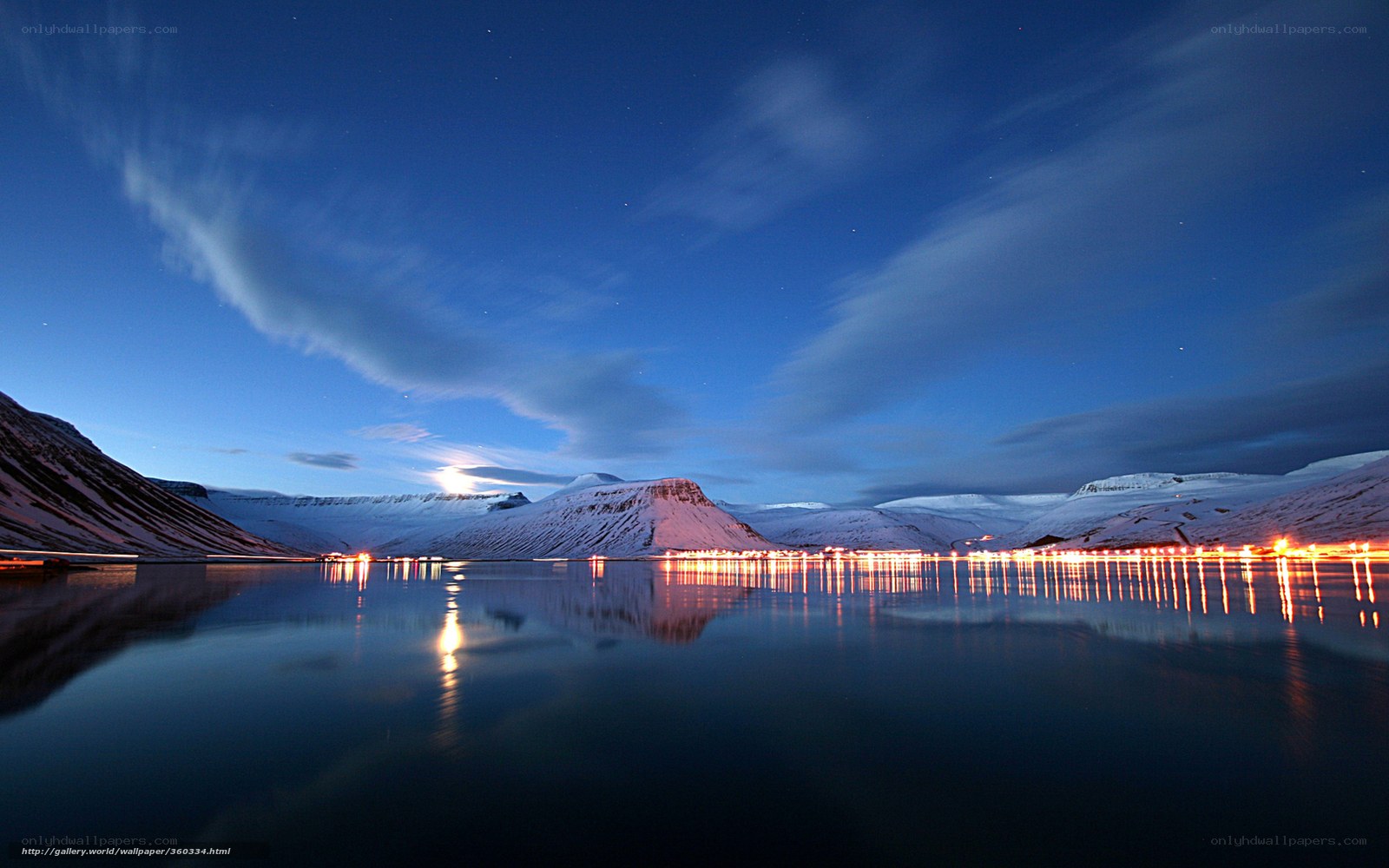 Snowy mountains at twilight