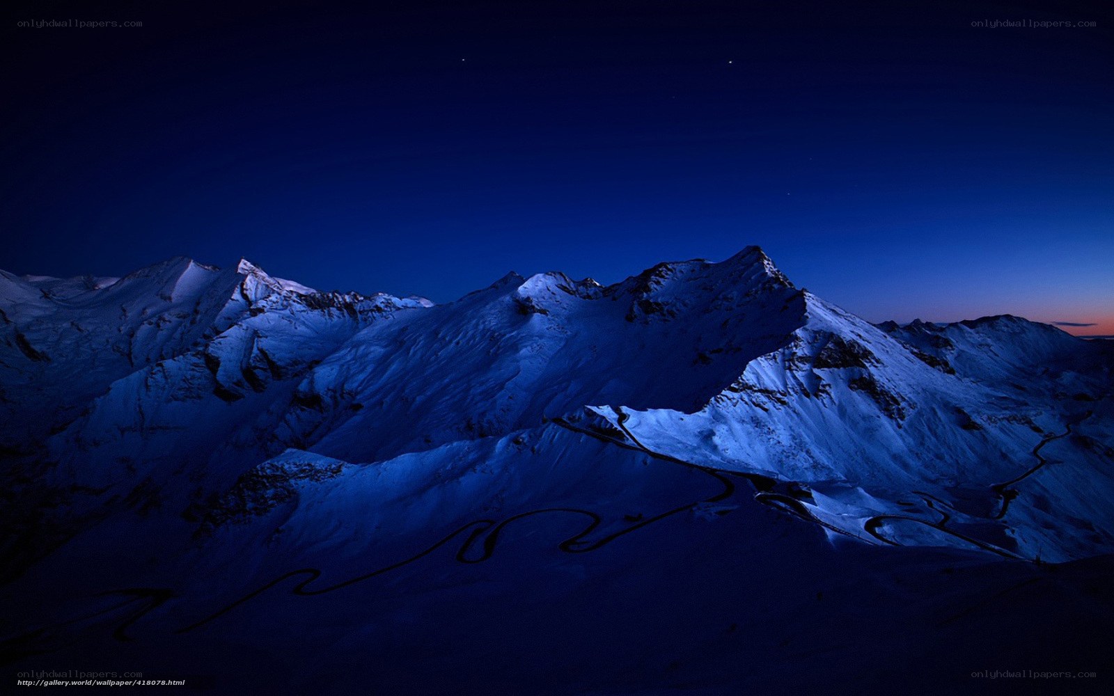 Snowy mountains at twilight