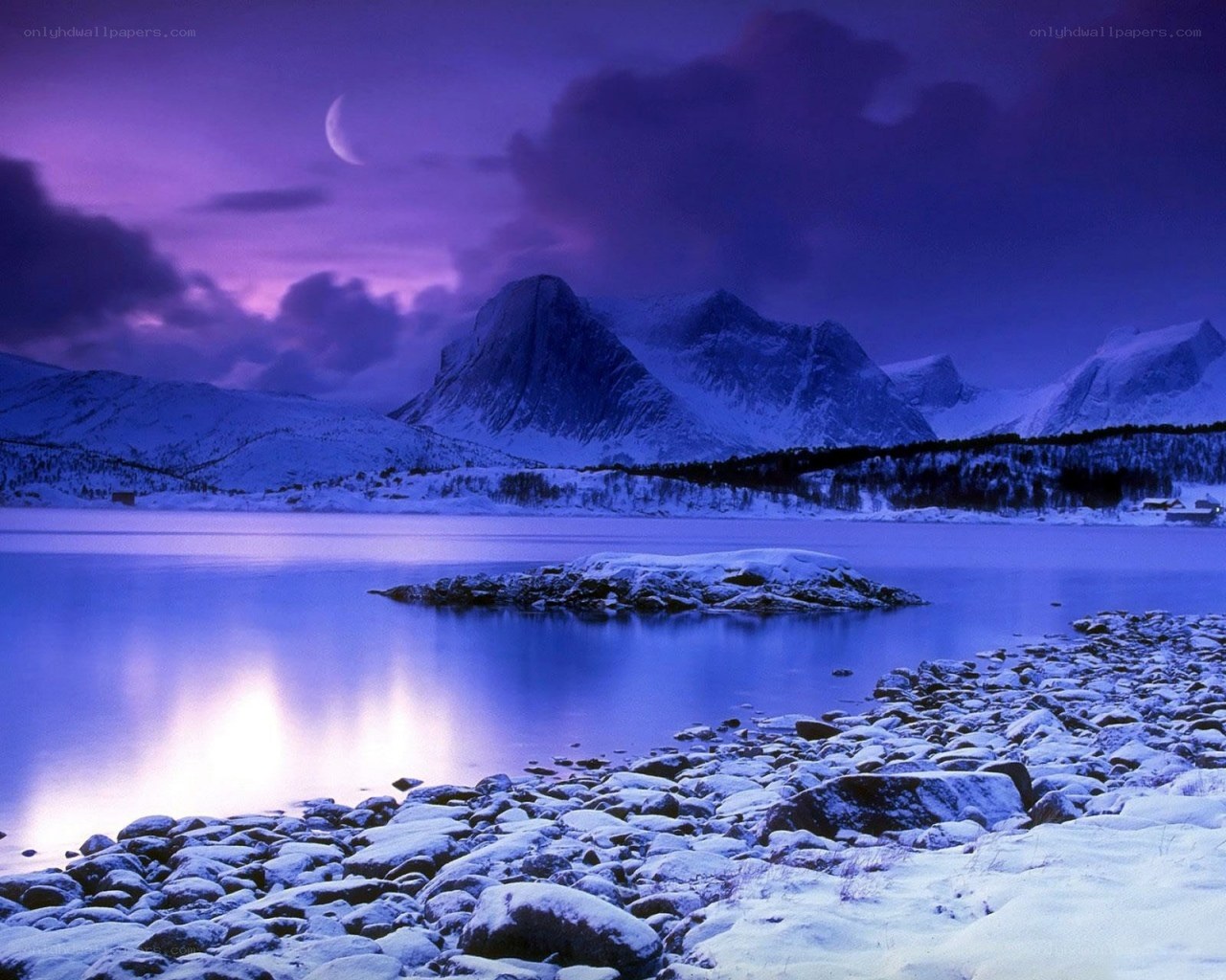 Snowy mountains at twilight