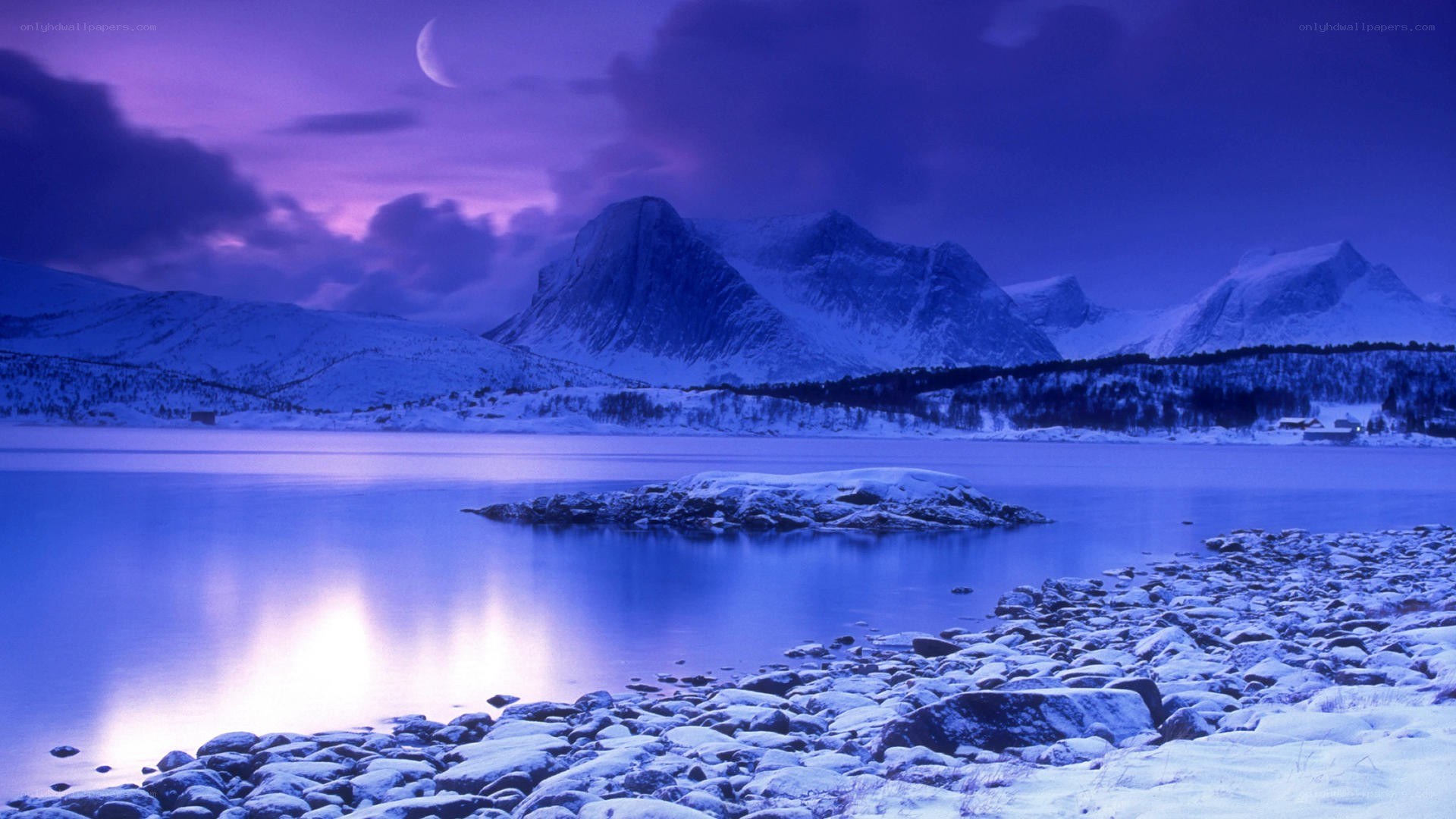 Snowy mountains at twilight