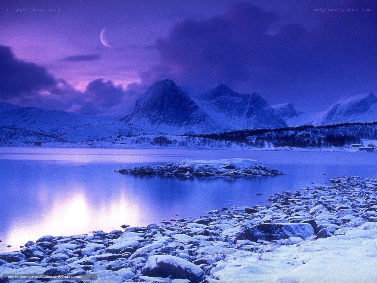 Snowy mountains at twilight