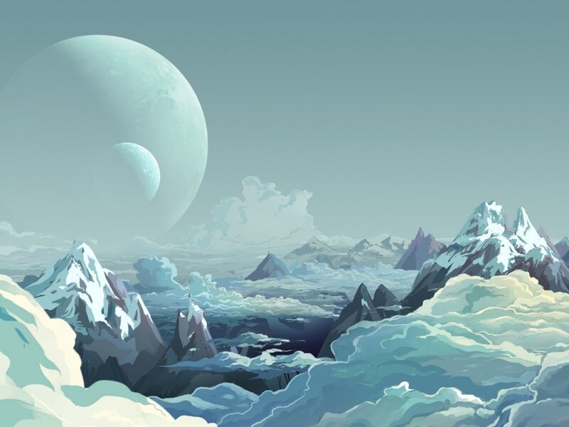Snowy Mountains Landscape — Blue, Serene