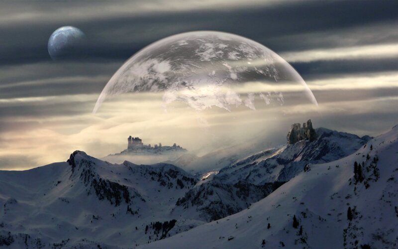 Snowy Mountains Landscape — White
