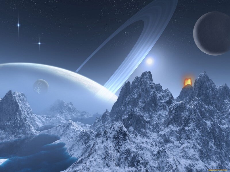 Snowy Mountains on Alien Planet — Blue, Dramatic