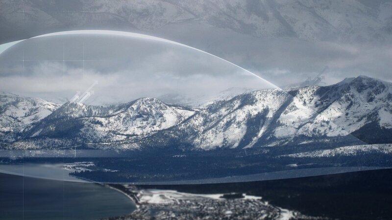 snowy mountains under a dome