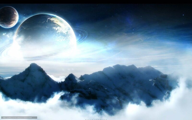 Snowy Mountains under Alien Sky — Blue, Dramatic, Night, Digital Art