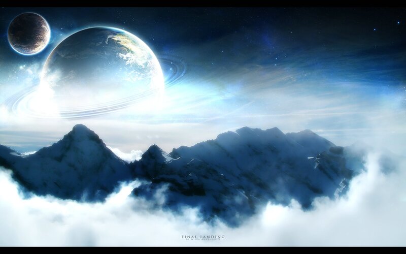 Snowy Mountains under Alien Sky — Blue, Dramatic, Night