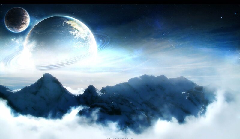 Snowy Mountains under Alien Sky — Blue, Dramatic