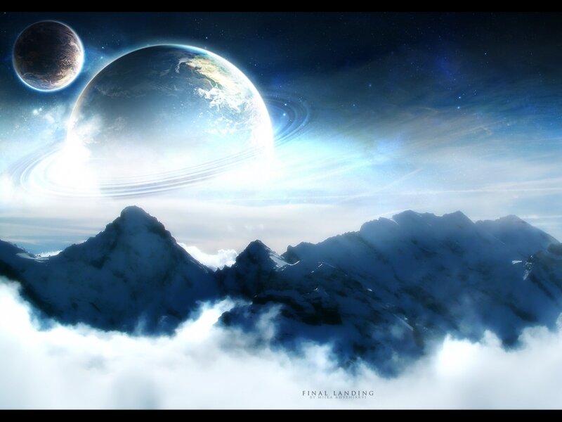 Snowy Mountains under Alien Sky — Blue