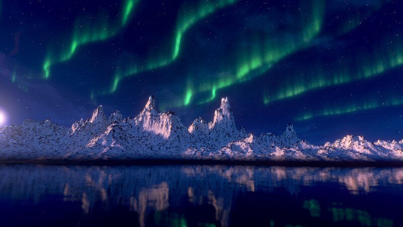 Snowy Mountains under Aurora