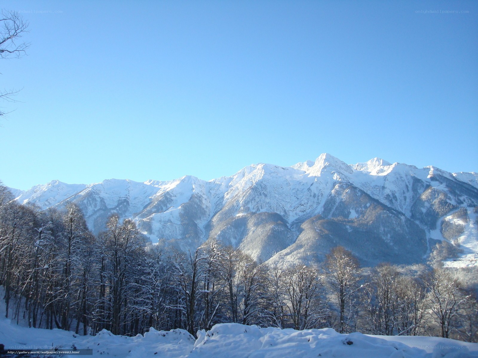 Snowy mountains under clear sky